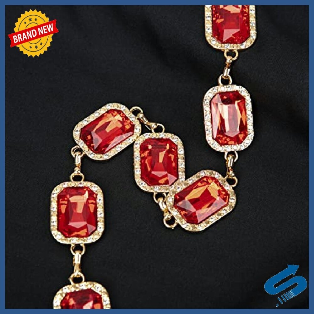 Green Glass Diamond Chain Belt - Western Style Dress Accessory 46.5in - Picture 6 of 8